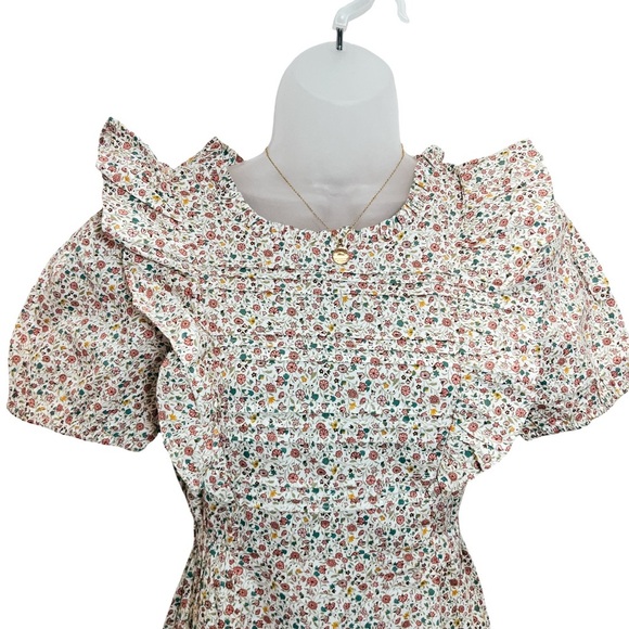 Calivta Floral Feminine Ruffle Midi Dress with waist tie - Picture 1 of 5